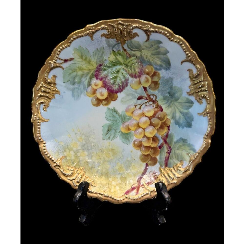 Antique Limoges France Hand Painted Grapes Plate Artist Signed J Golse 1890